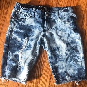 Denim Distressed Biker Shorts